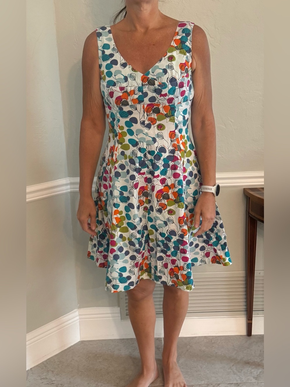 Apsara Abstract Colorful Leaf Print Midi A-Line Dress Cotton